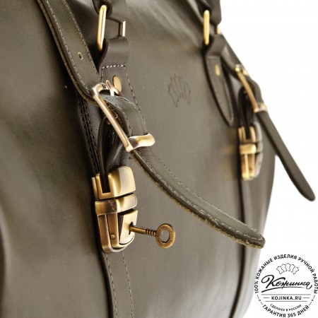 Кожаная дорожная сумка "Филипп" (хаки гладкая кожа)